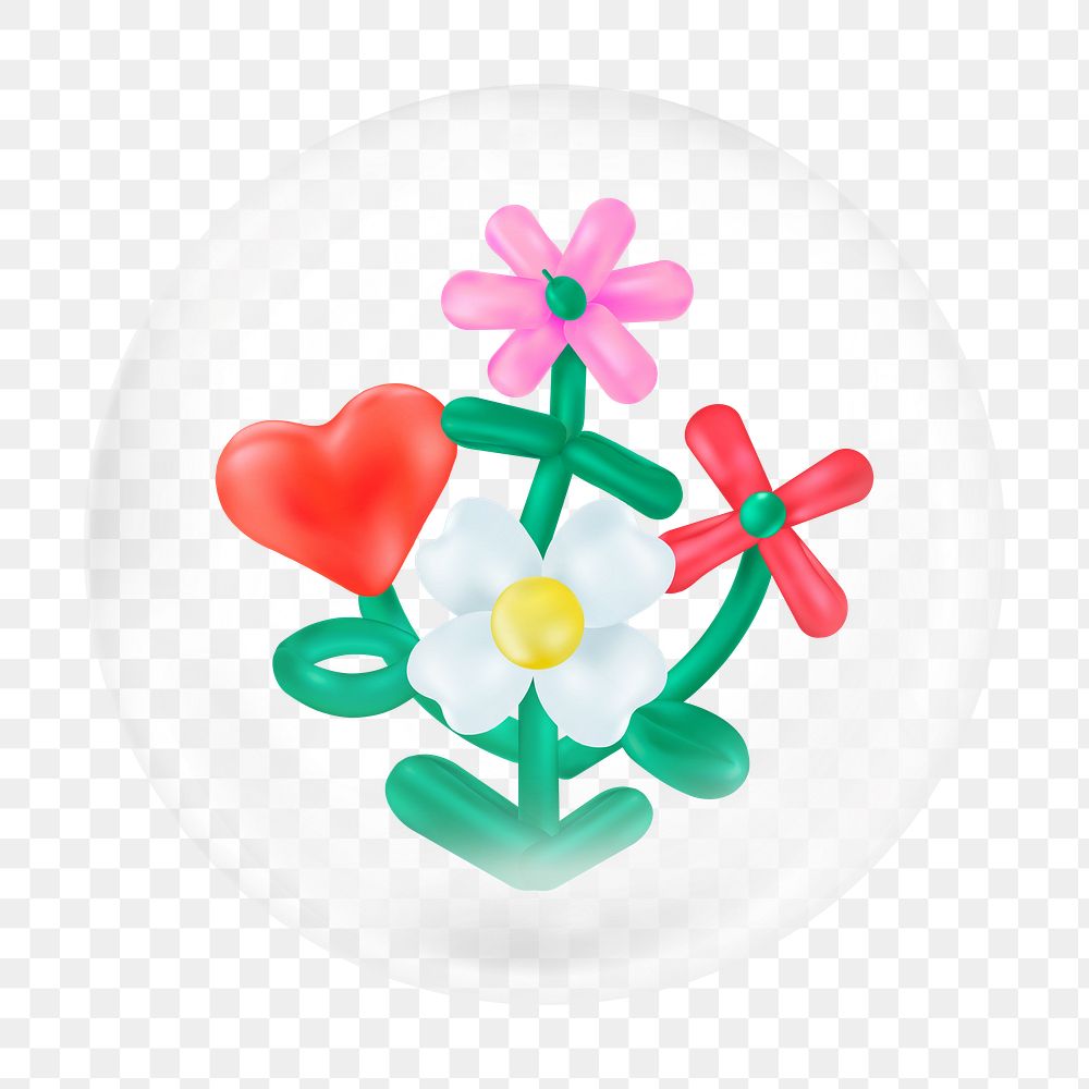 Balloon flowers png bubble element, transparent background 