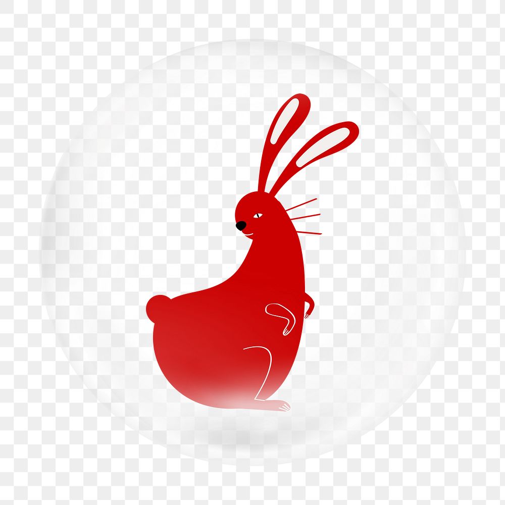 Cartoon red rabbit png bubble element, transparent background 