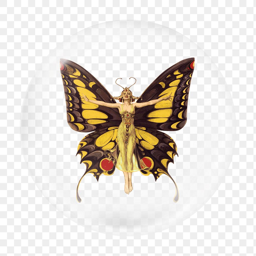 Mystical butterfly png bubble element, transparent background