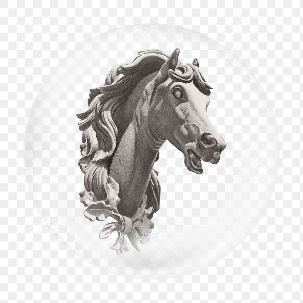 Horse statue png bubble element, transparent background 
