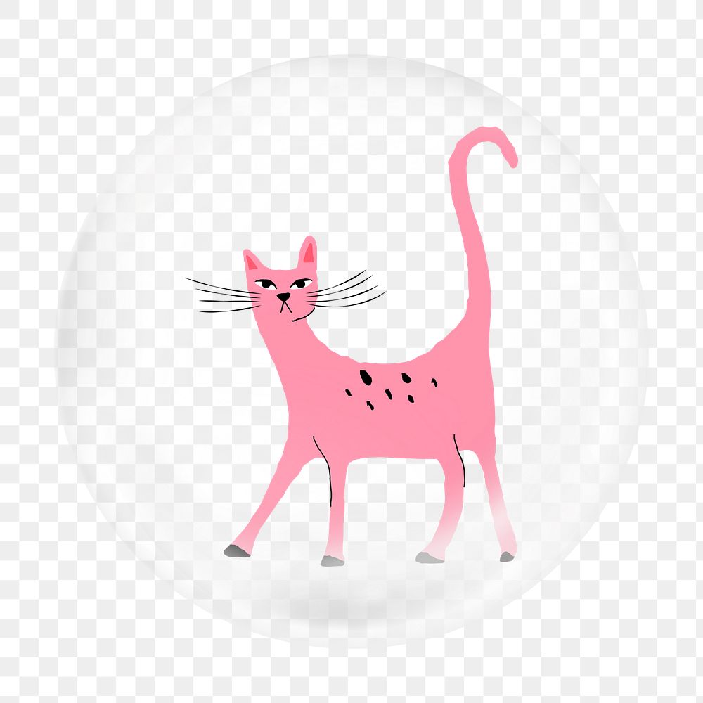 Pink cartoon cat png bubble element, transparent background 