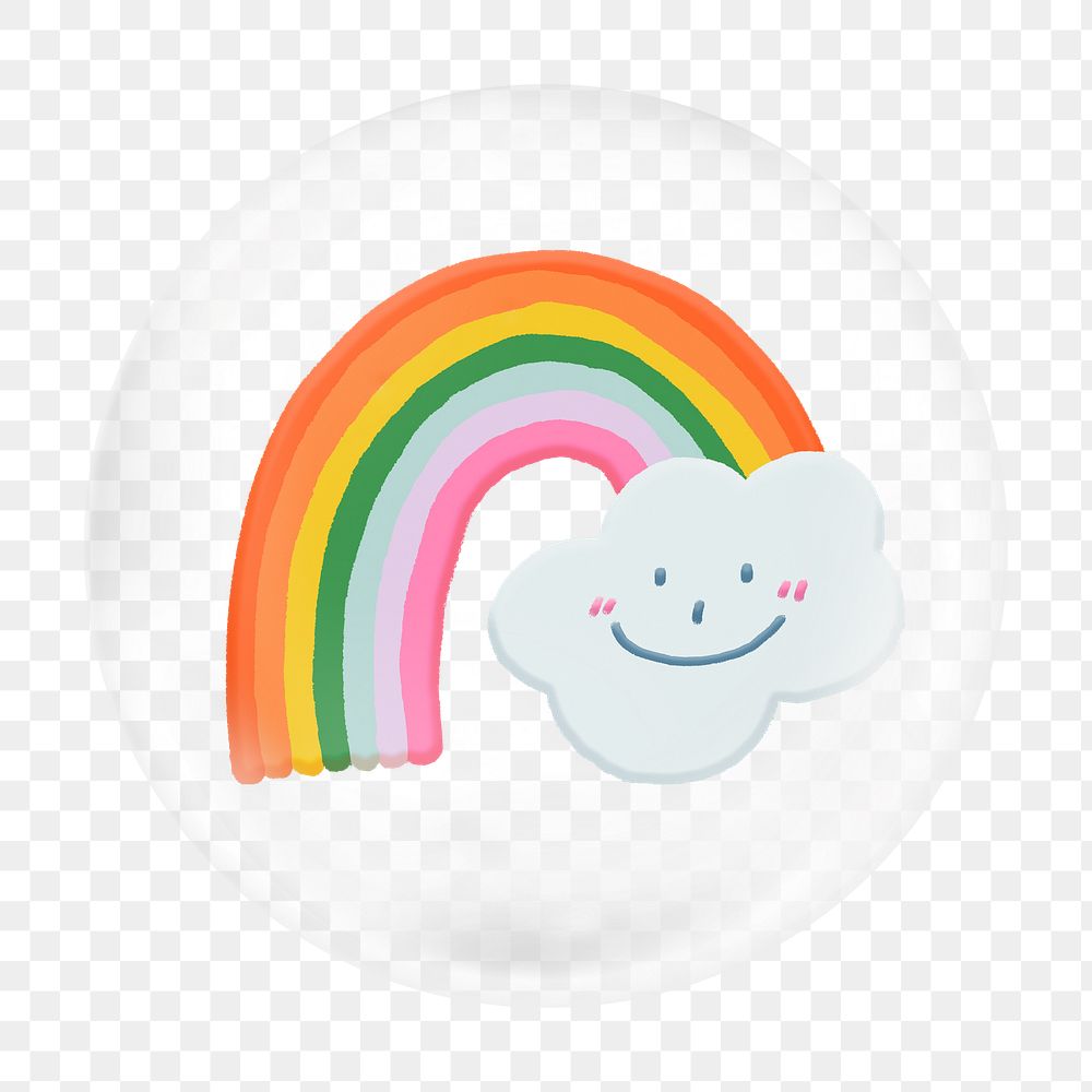 Cute rainbow cloud png bubble element, transparent background 