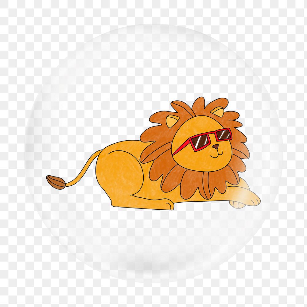 Summer lion illustration png bubble element, transparent background 