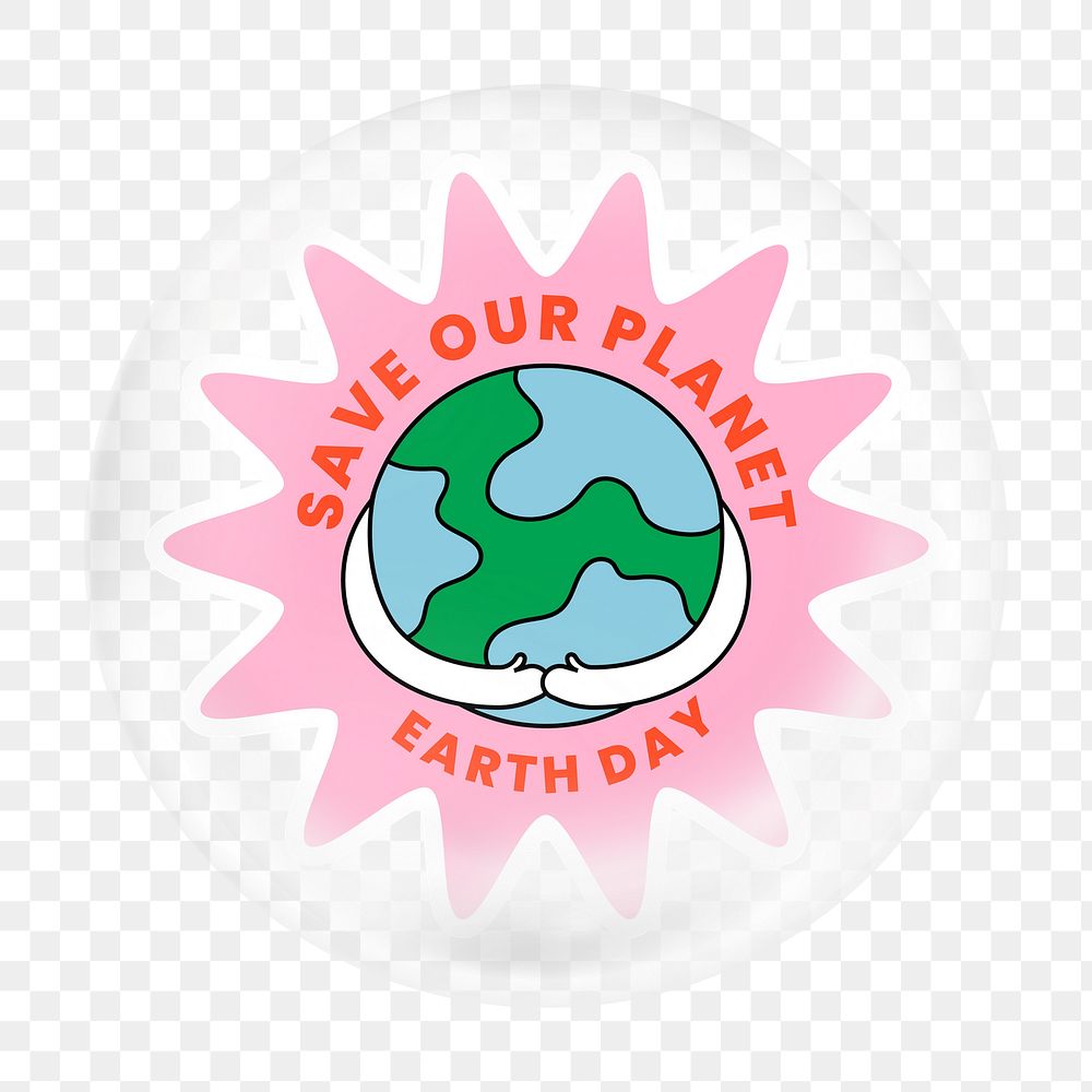 Cute environmental badge png bubble element, transparent background 