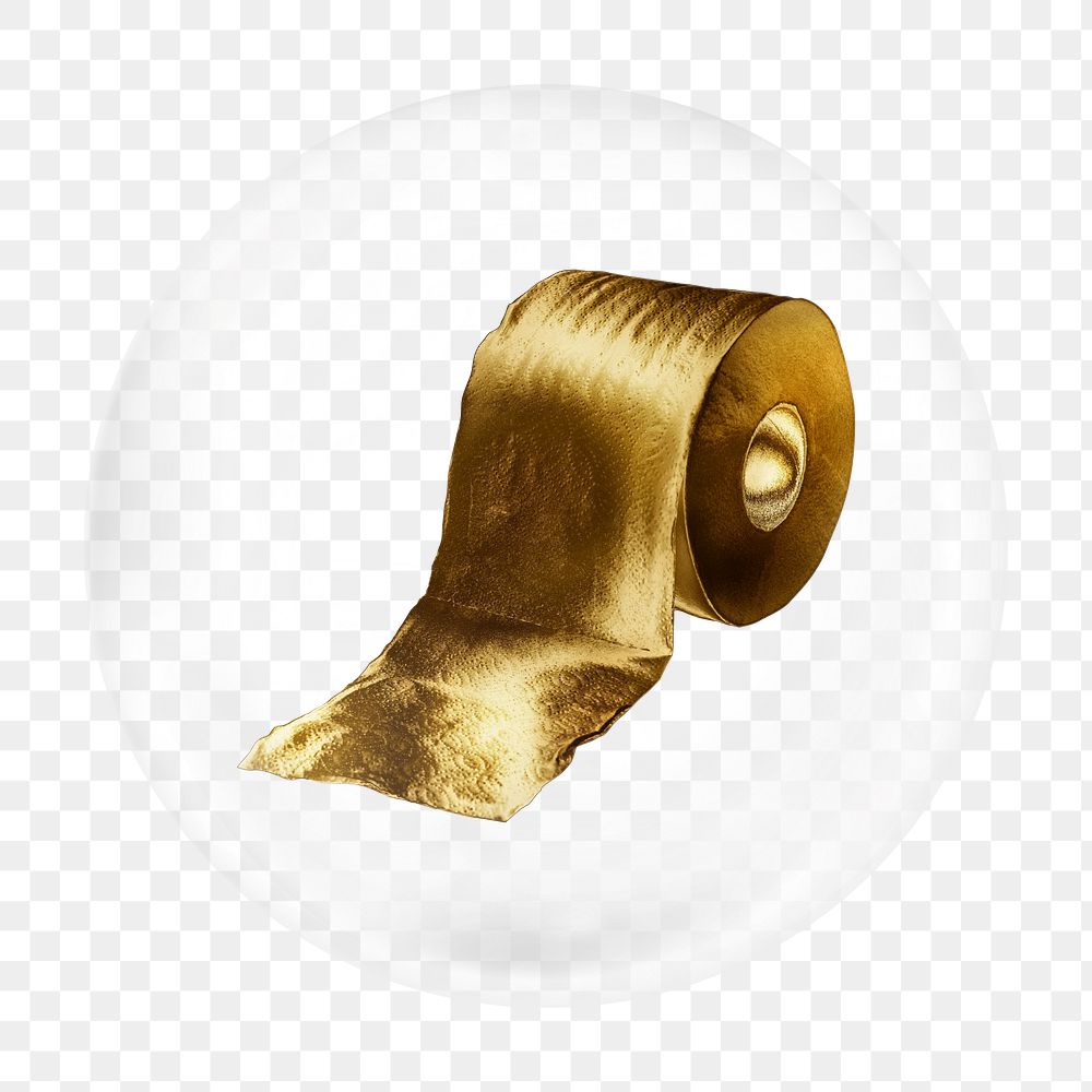 Gold toilet paper png bubble element, transparent background 