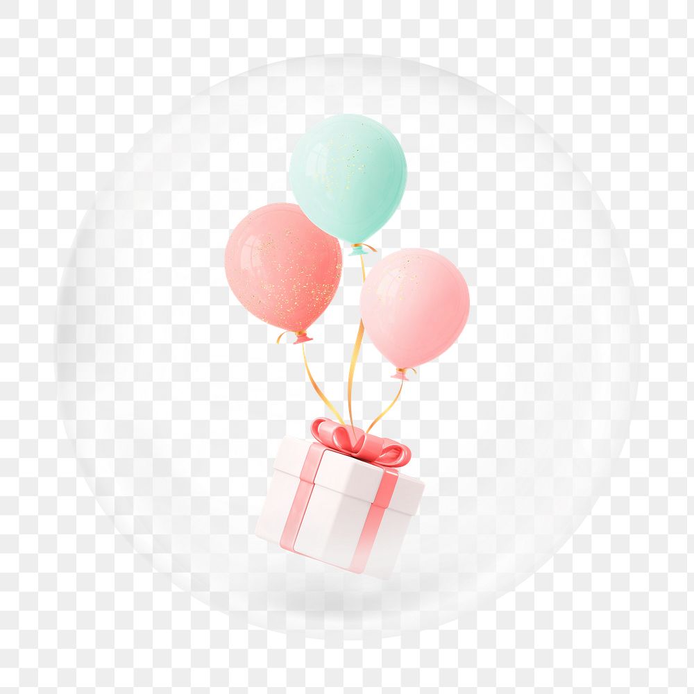 Gift box balloons png bubble element, transparent background 