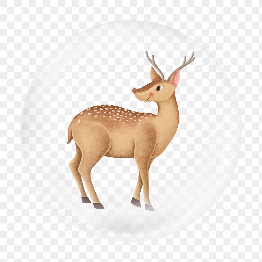 Cute deer illustration png bubble element, transparent background 