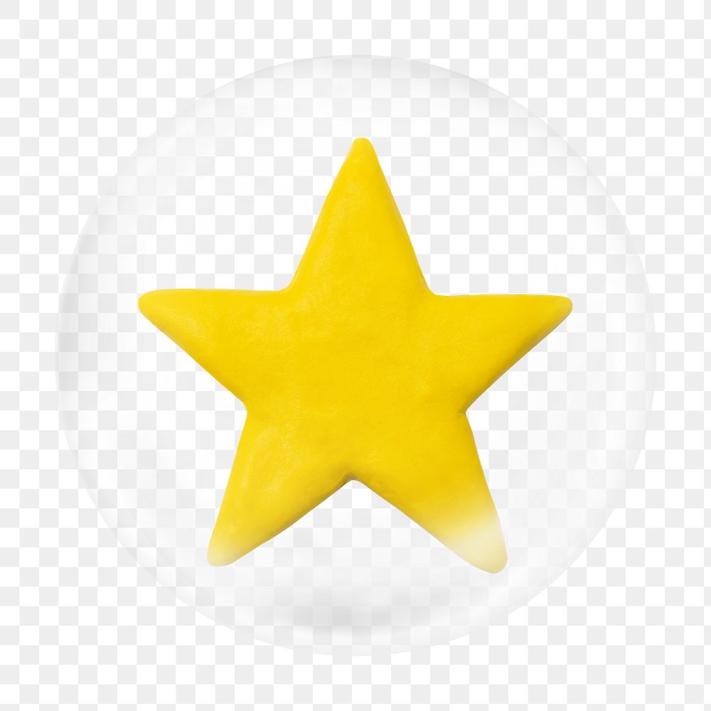 Clay star png bubble element, transparent background 