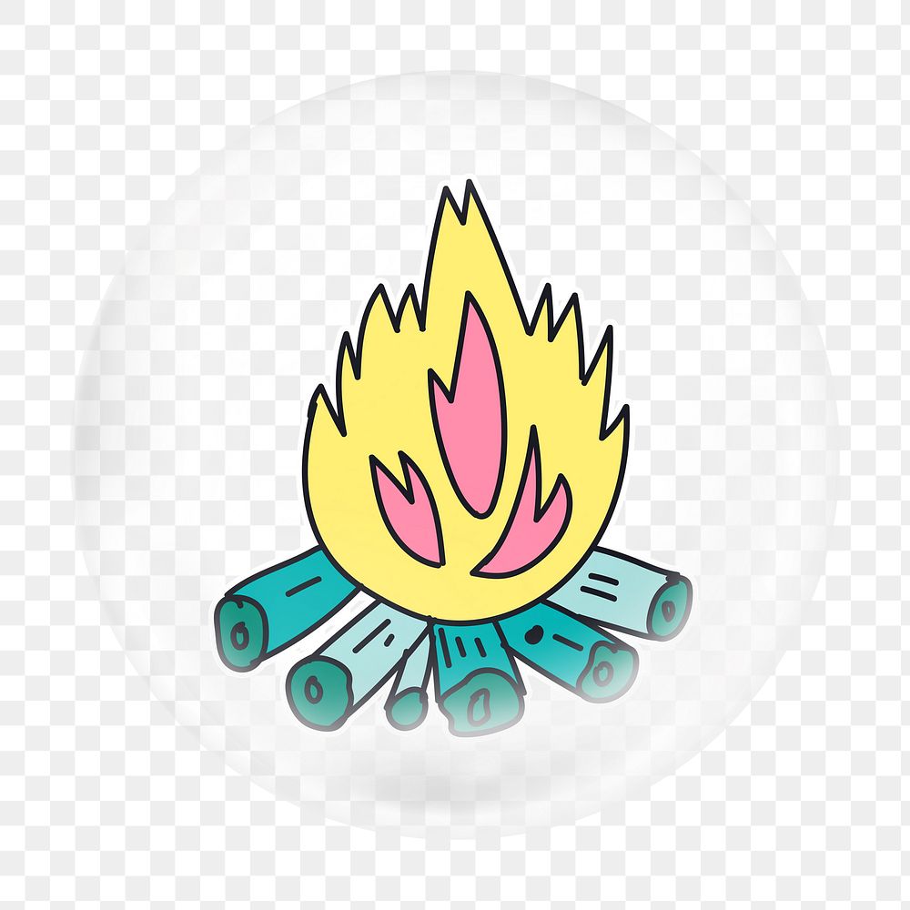 Cute cartoon bonfire png bubble element, transparent background