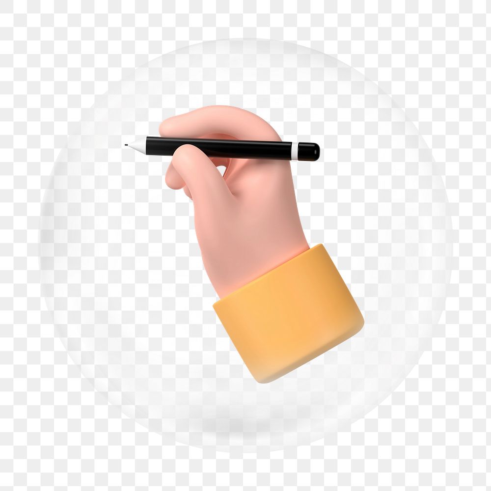 3D writing hand png bubble element, transparent background 