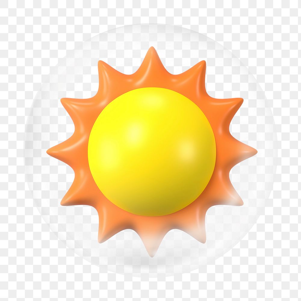 3D sun png bubble element, transparent background 