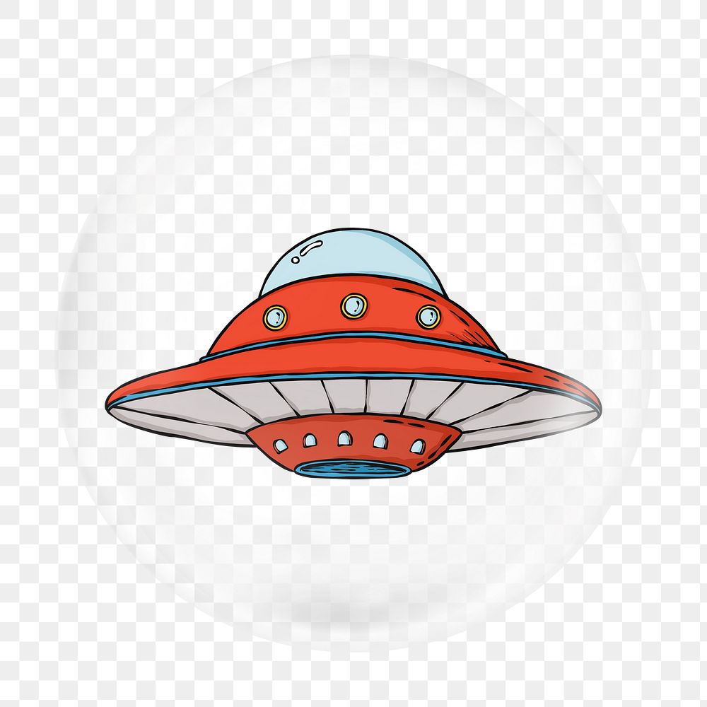 Alien UFO png bubble element, transparent background 