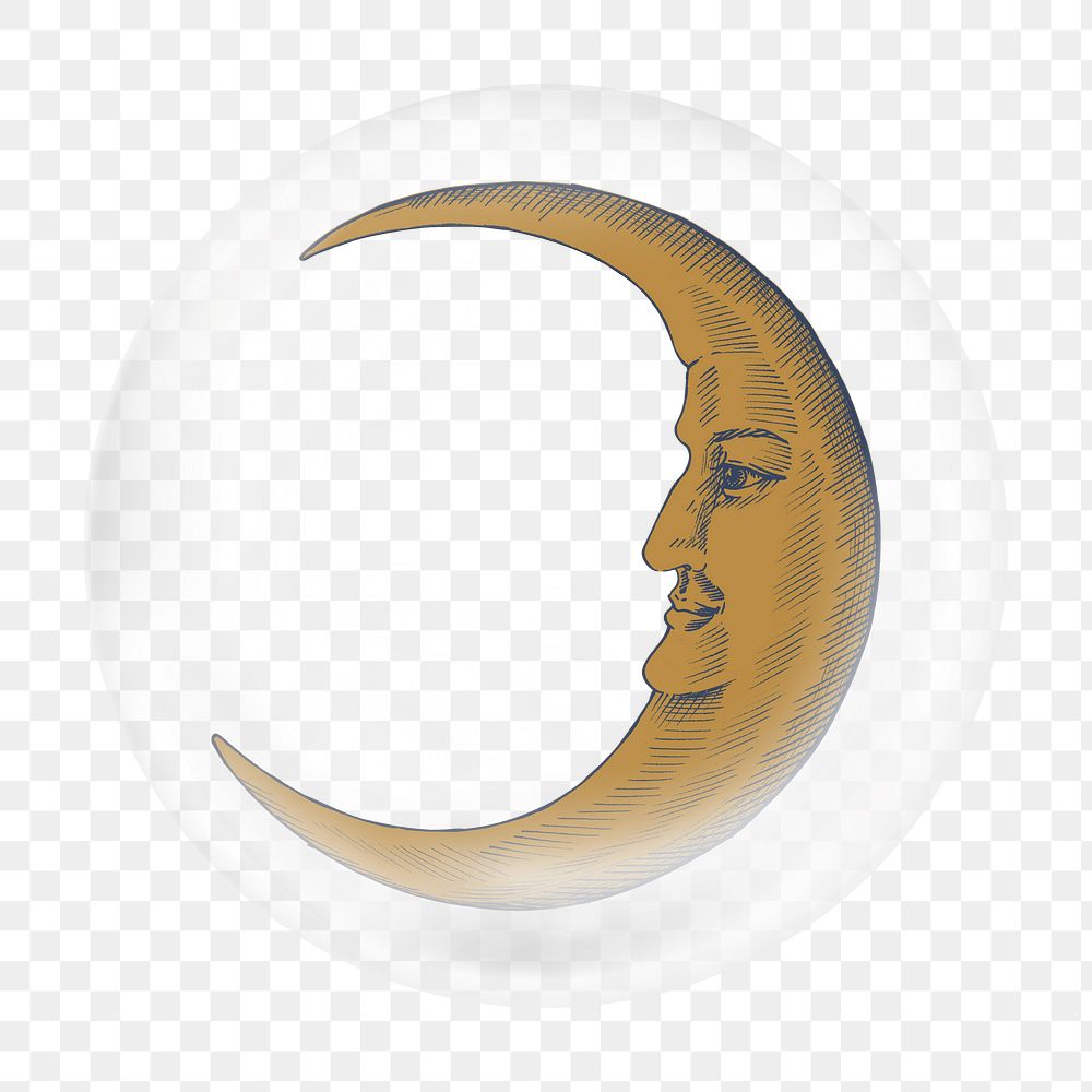 Aesthetic crescent moon png bubble element, transparent background 