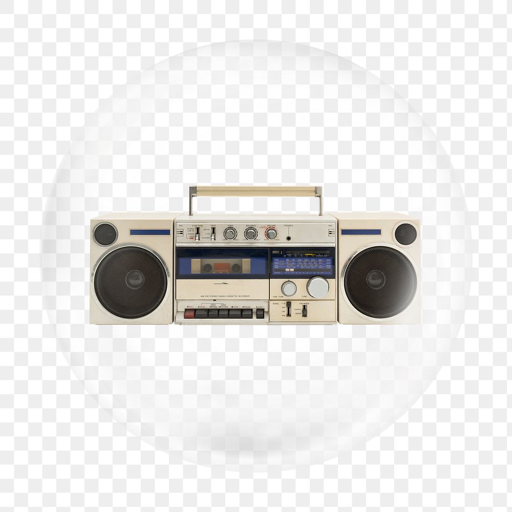 Retro cassette radio png bubble element, transparent background 
