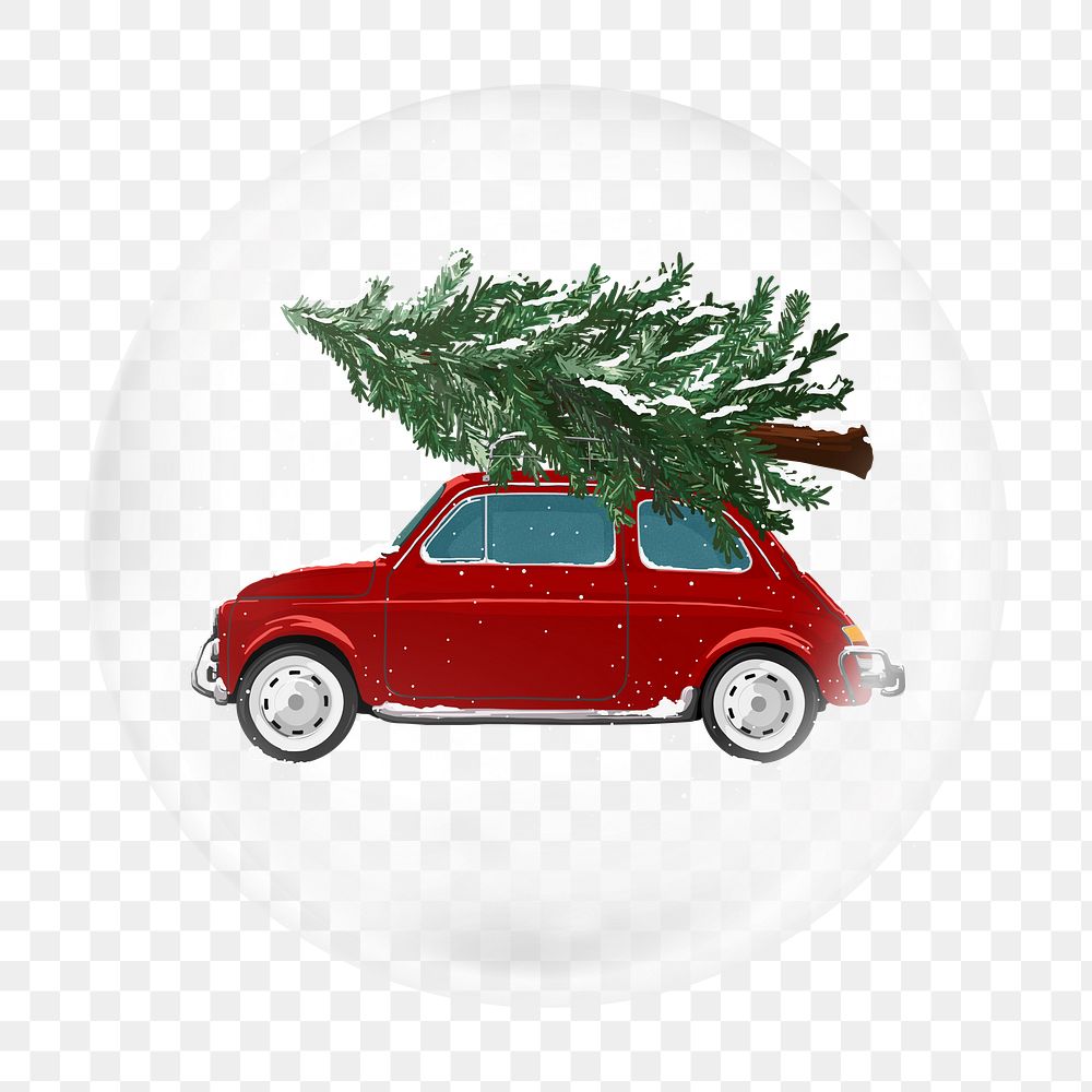 Christmas tree car png bubble element, transparent background 