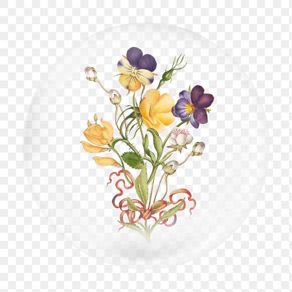 Aesthetic flowers illustration png bubble element, transparent background 