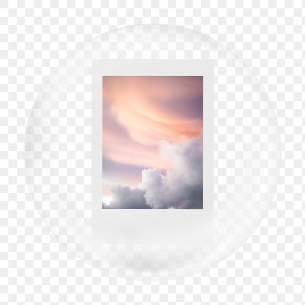 Cloudy sky instant photo frame png bubble element, transparent background