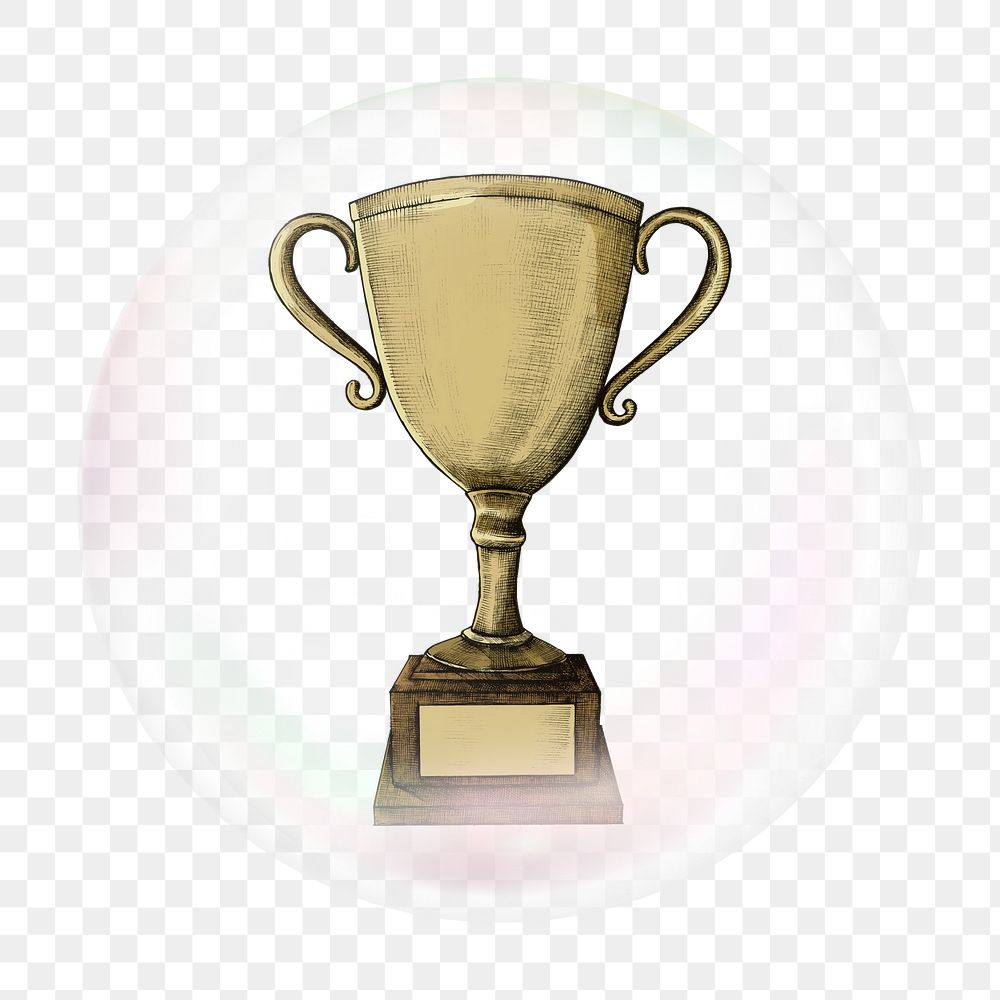 Trophy drawing png bubble effect, transparent background