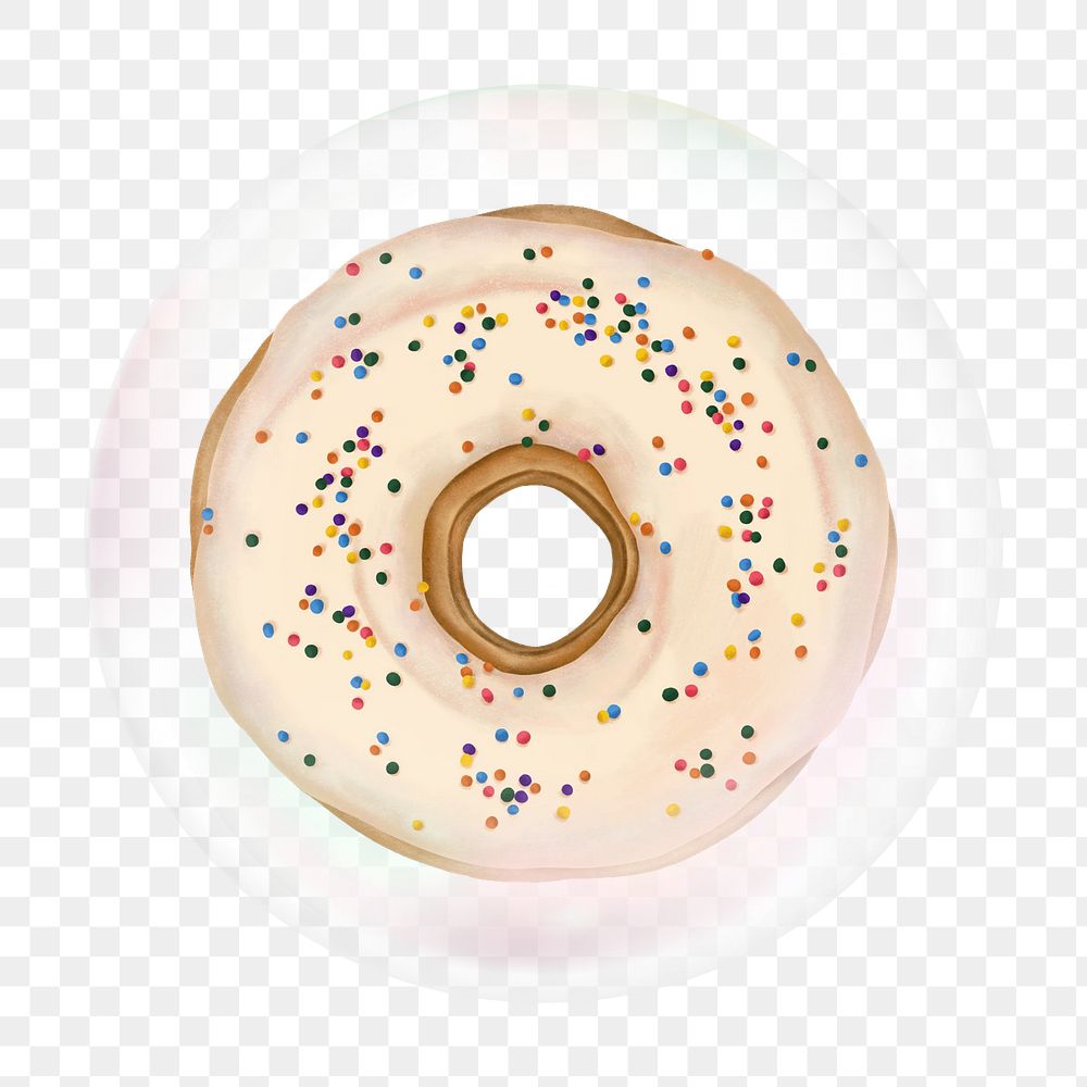 White chocolate donut png bubble effect, transparent background