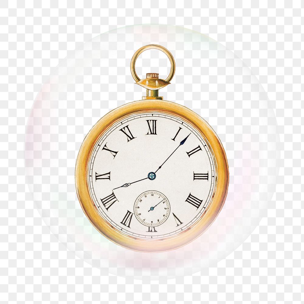 Pocket watch png bubble effect, transparent background