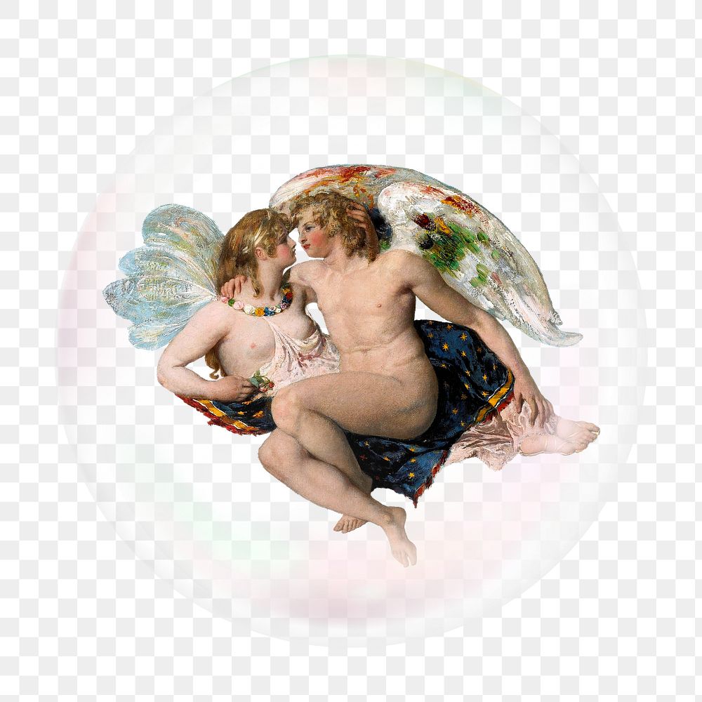 Cupid & Psyche png bubble effect, transparent background
