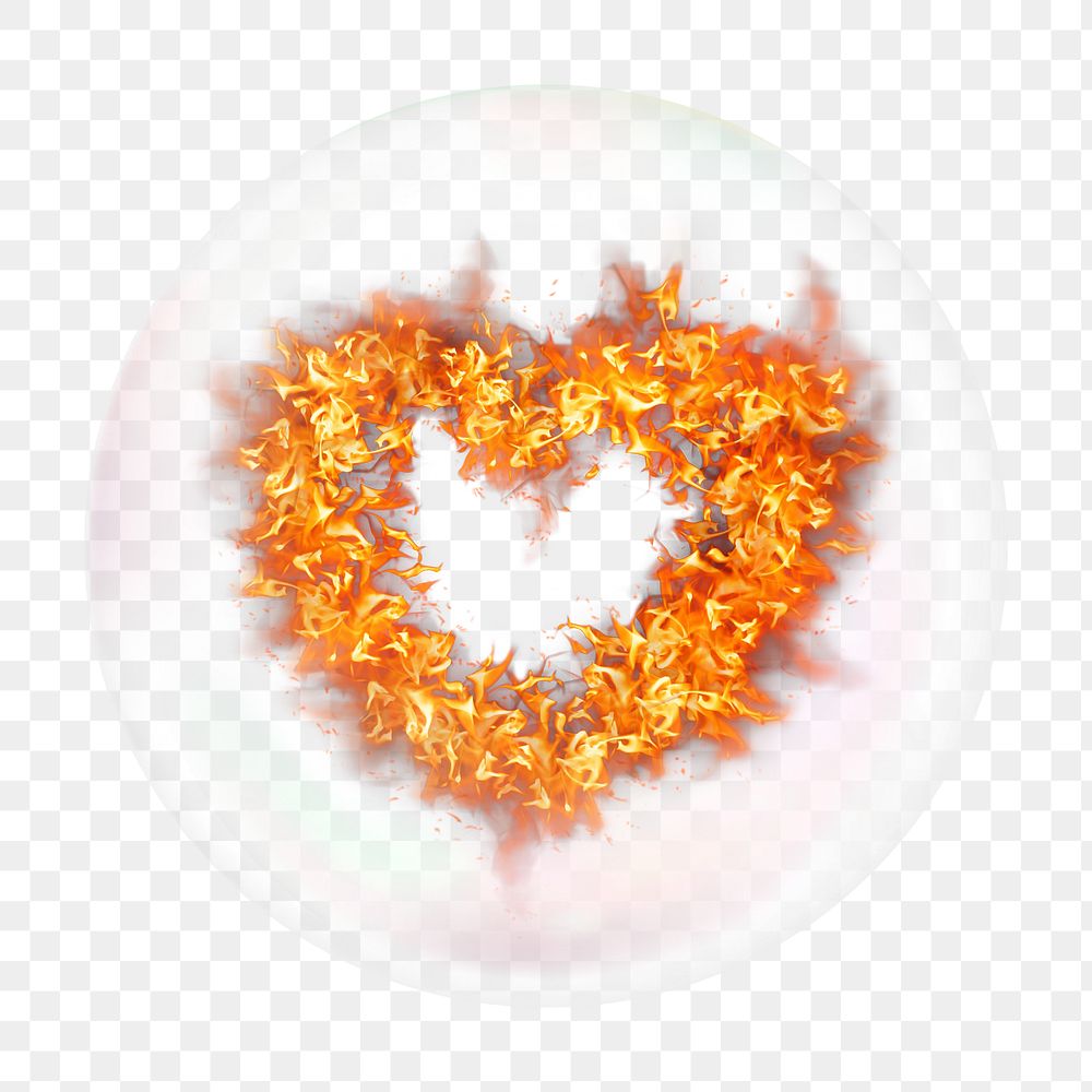 Flaming heart png bubble effect, transparent background