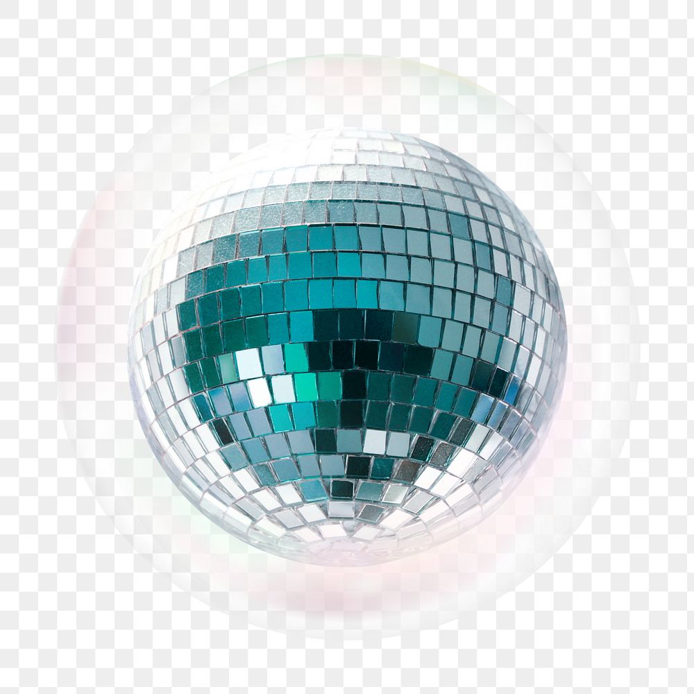 Blue  disco ball png bubble effect, transparent background