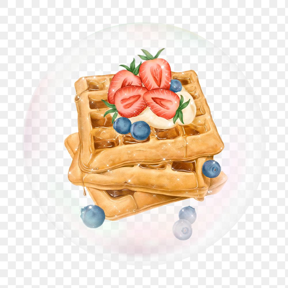 Mixed berry waffles png bubble effect, transparent background