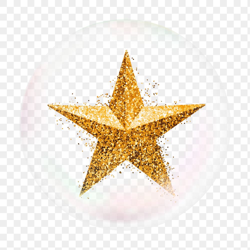 Glittery star png bubble effect, transparent background