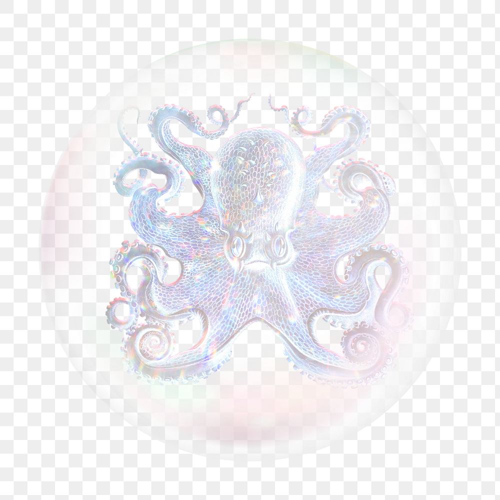 Iridescent octopus png bubble effect, transparent background