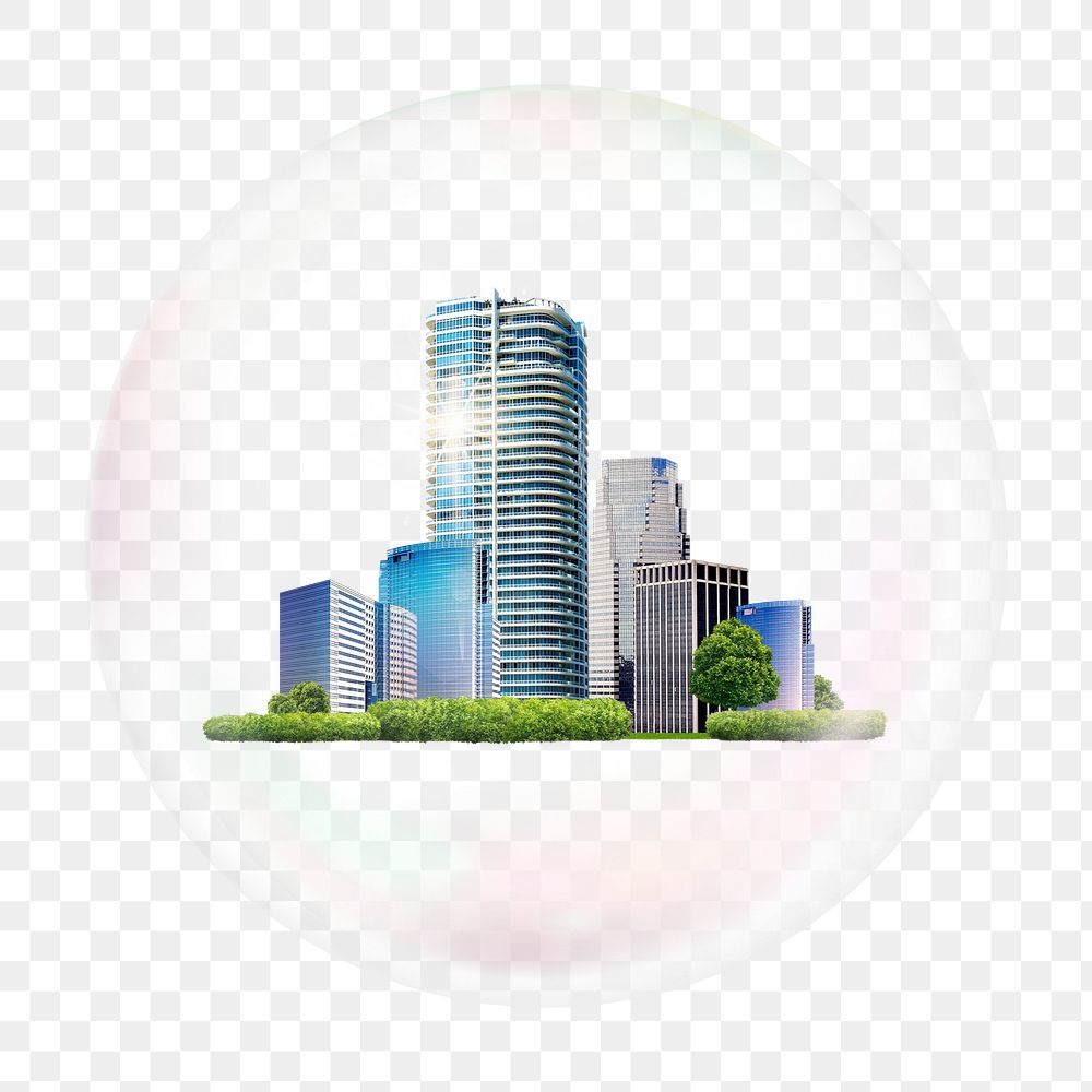 Green city png bubble effect, transparent background