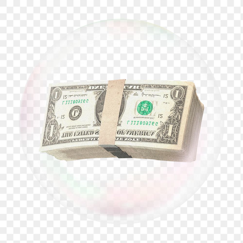 US dollar bills png bubble effect, transparent background