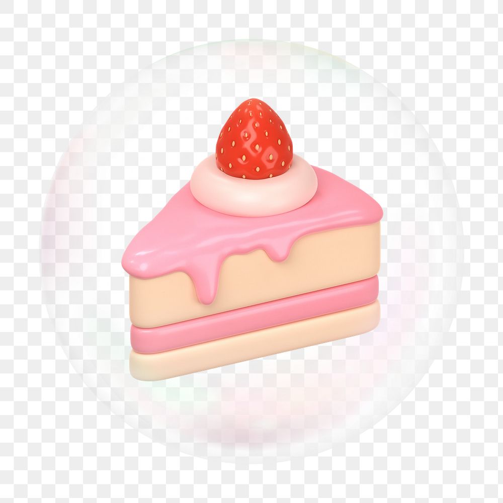 3D strawberry cake png bubble effect, transparent background