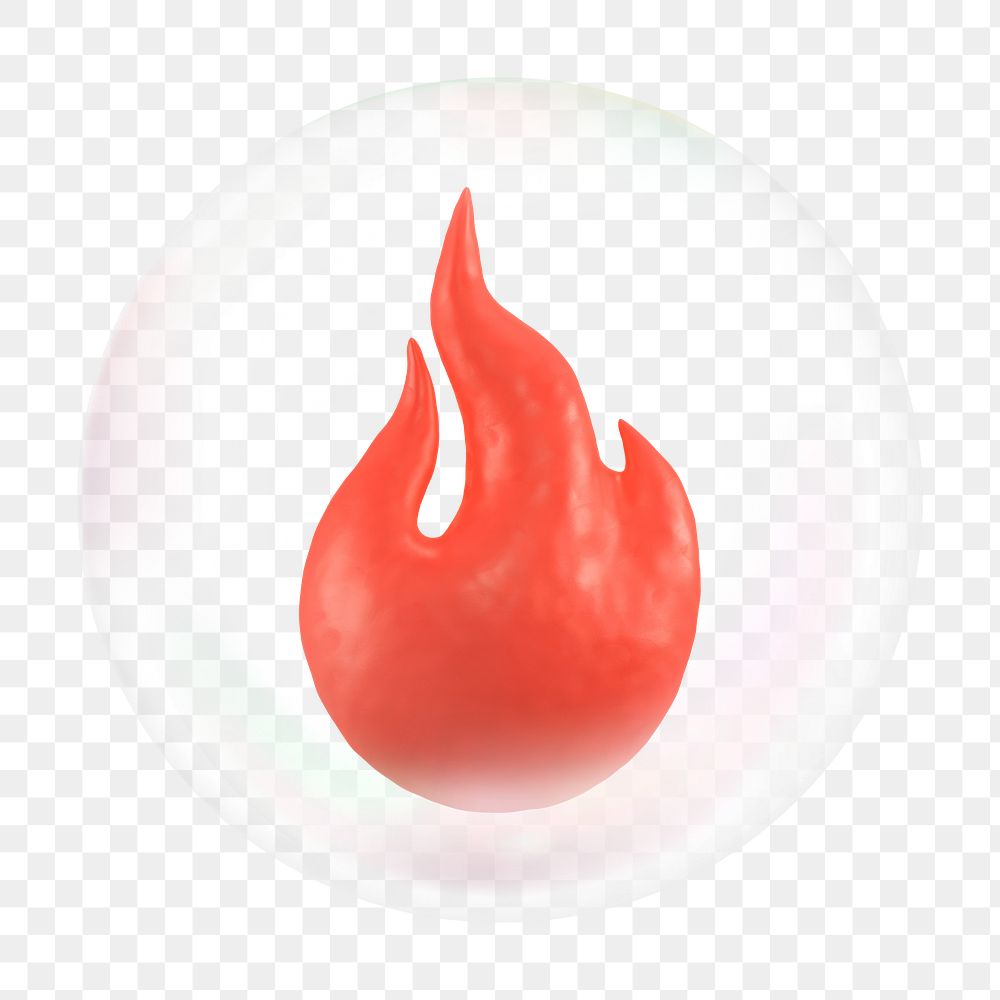 3D flame png bubble effect, transparent background