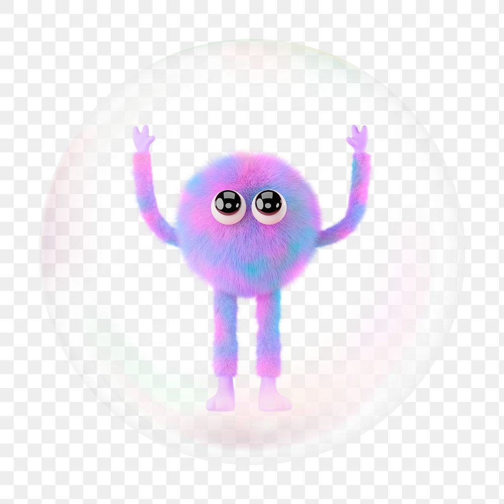3D cute monster png bubble effect, transparent background