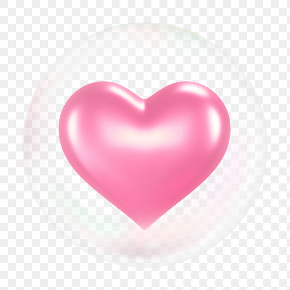 3D pink heart png bubble effect, transparent background