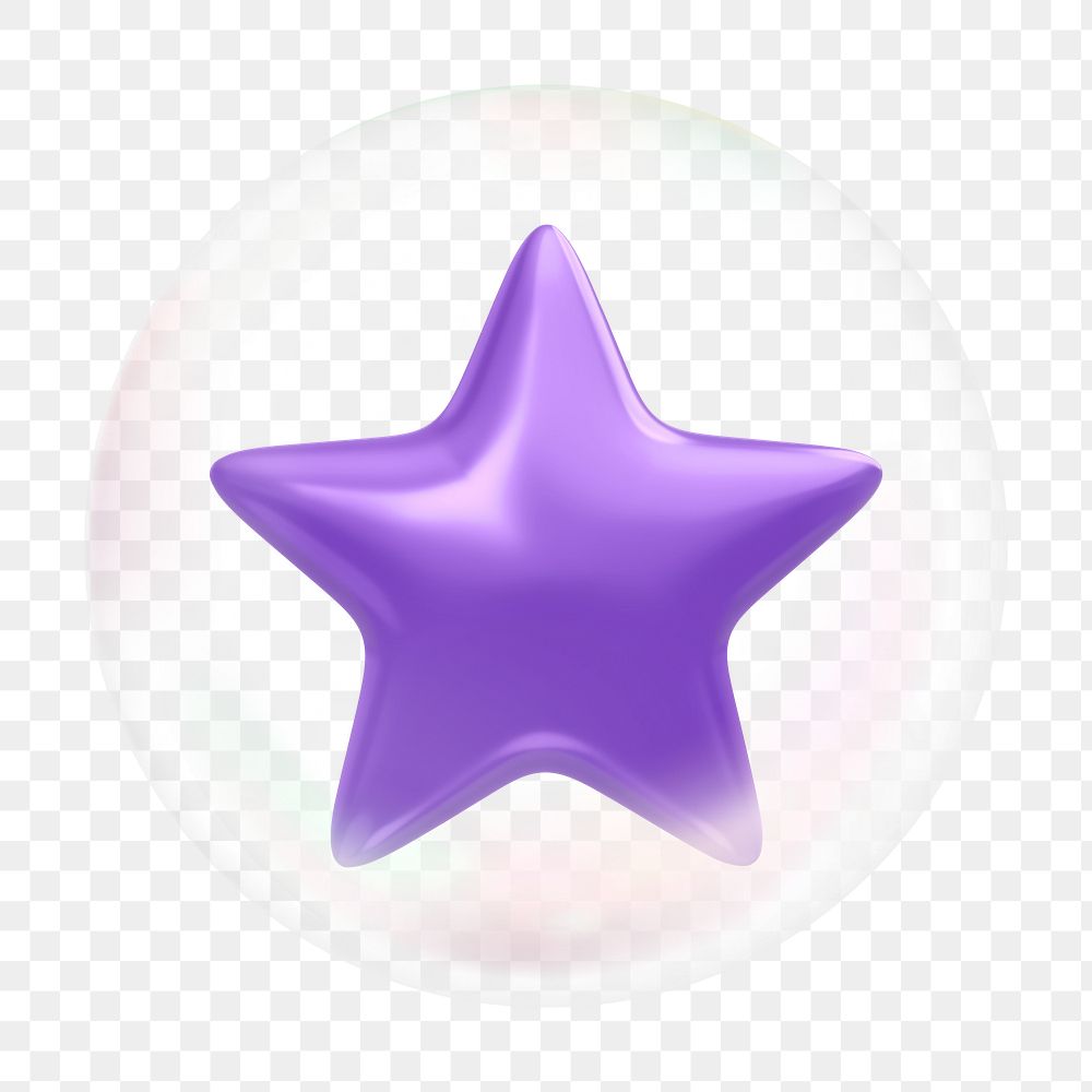 3D purple star png bubble effect, transparent background