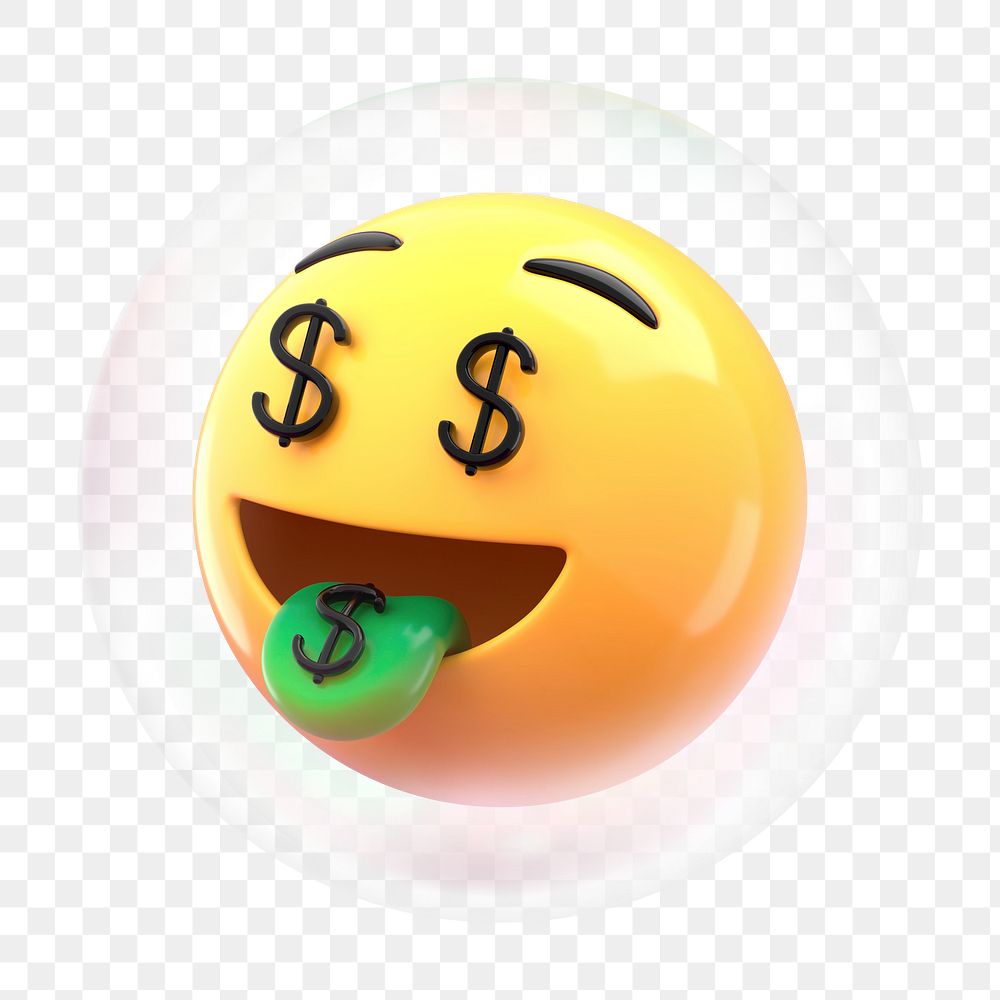 Money face emoticon png bubble effect, transparent background
