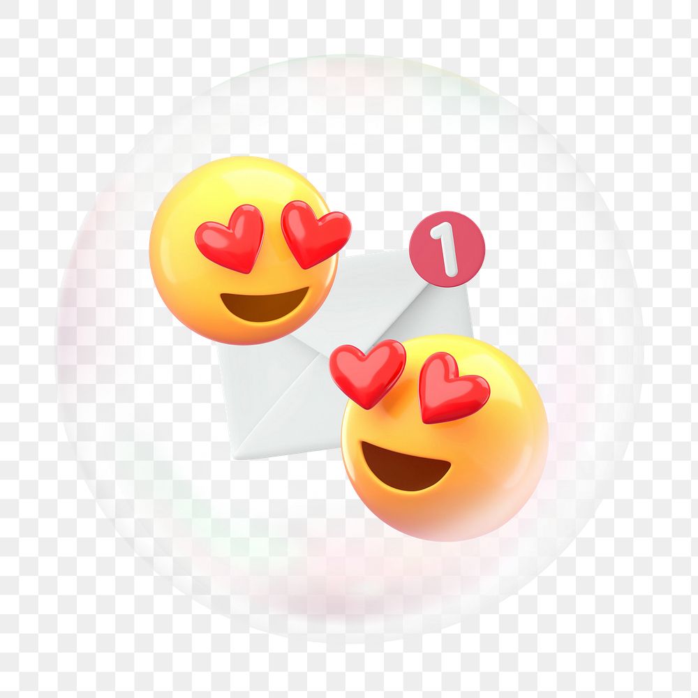 In love emoticons png bubble effect, transparent background