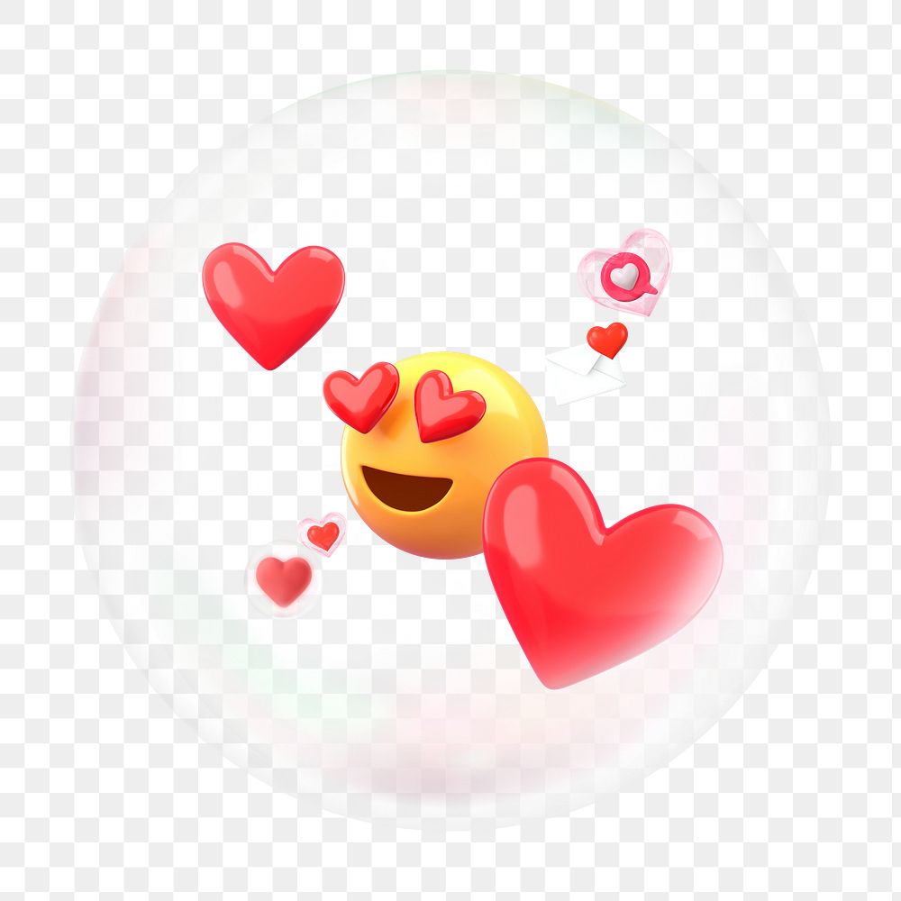 In love emoticons png bubble effect, transparent background