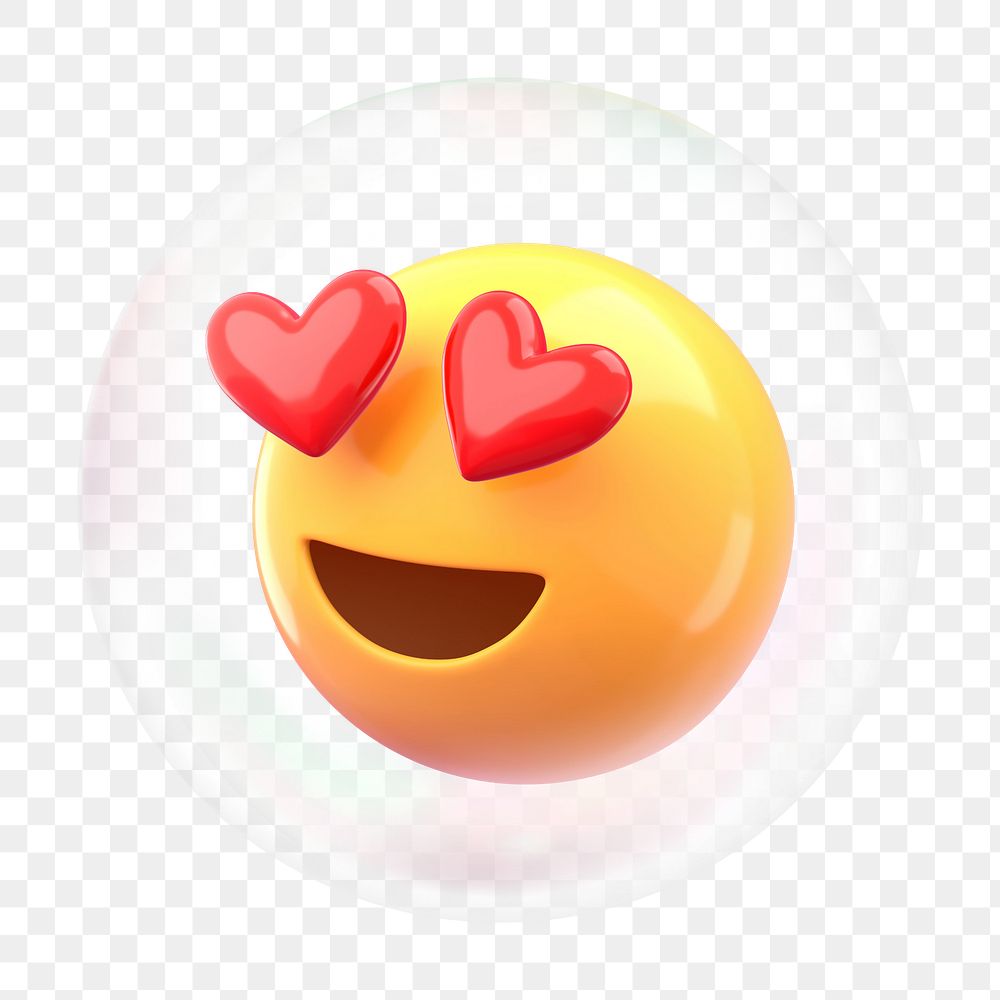 Heart-eyed emoticon png bubble effect, transparent background