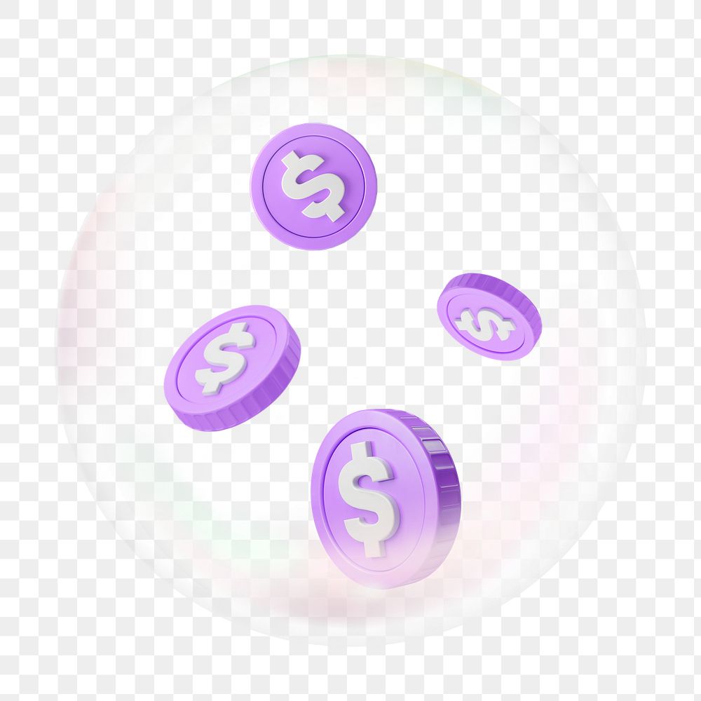 3D coins png bubble effect, transparent background