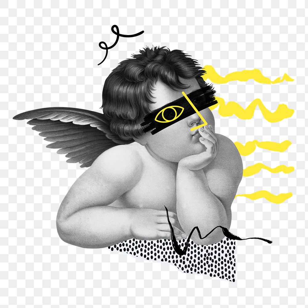 Vintage cherub png funky element, transparent background. Remixed by rawpixel.