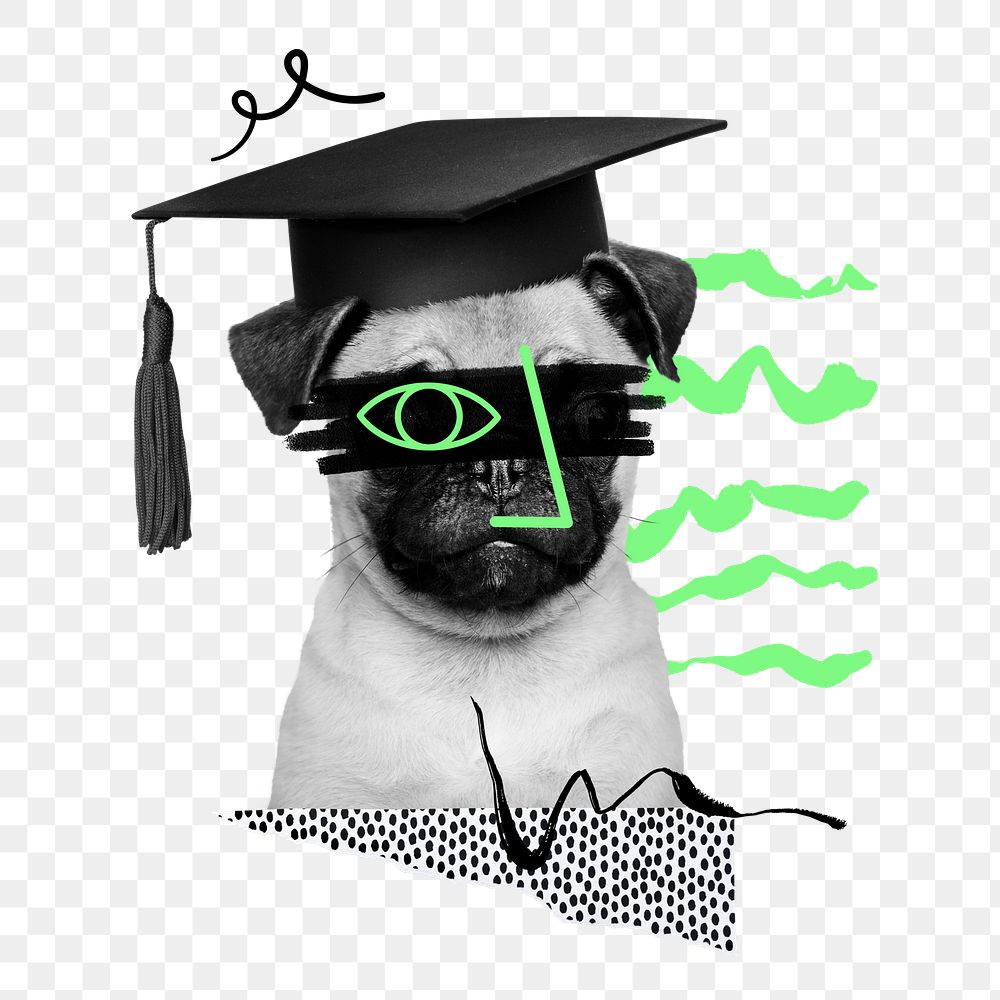Puppy graduation png funky element, transparent background