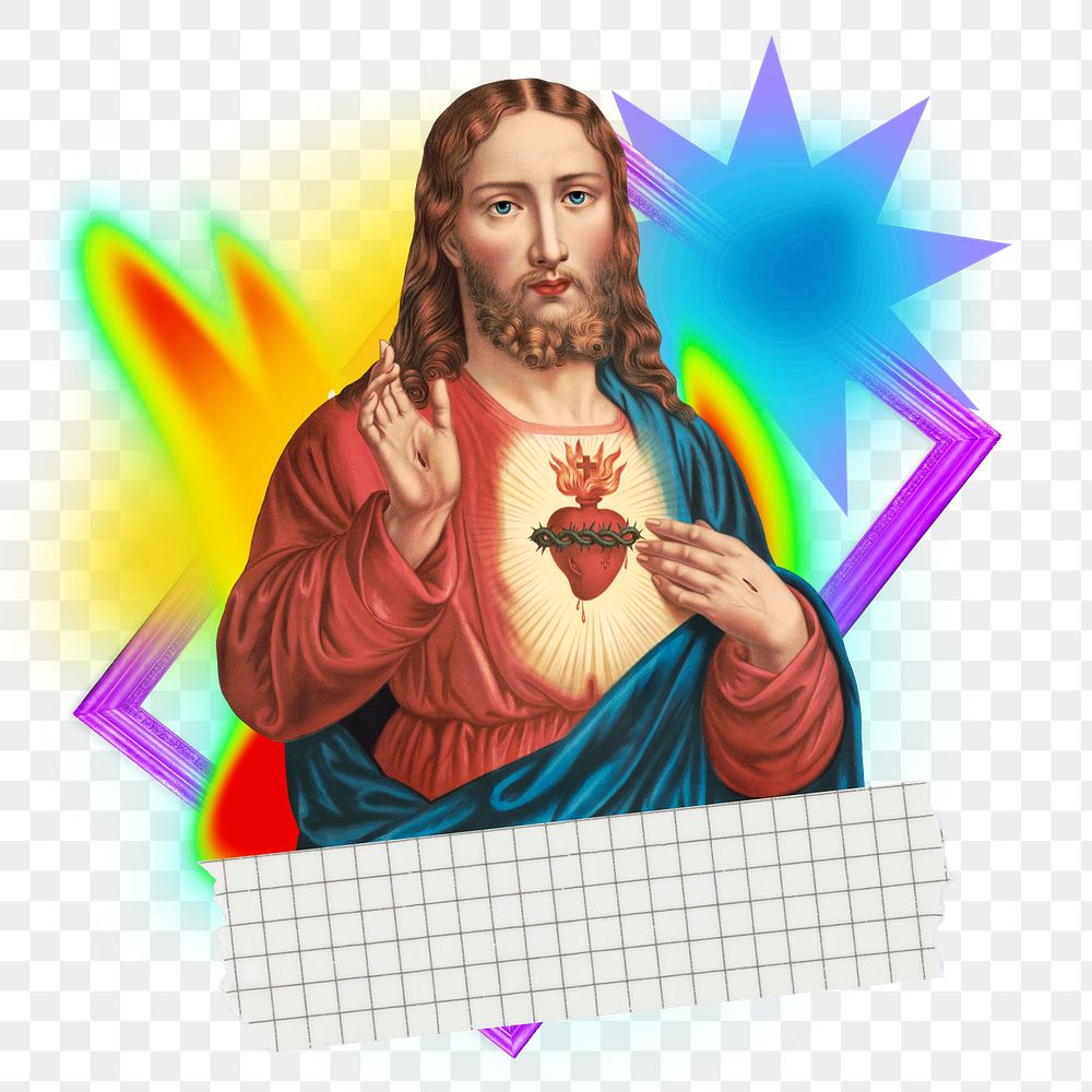 Jesus Christ png element, colorful gradient shape tape, transparent background