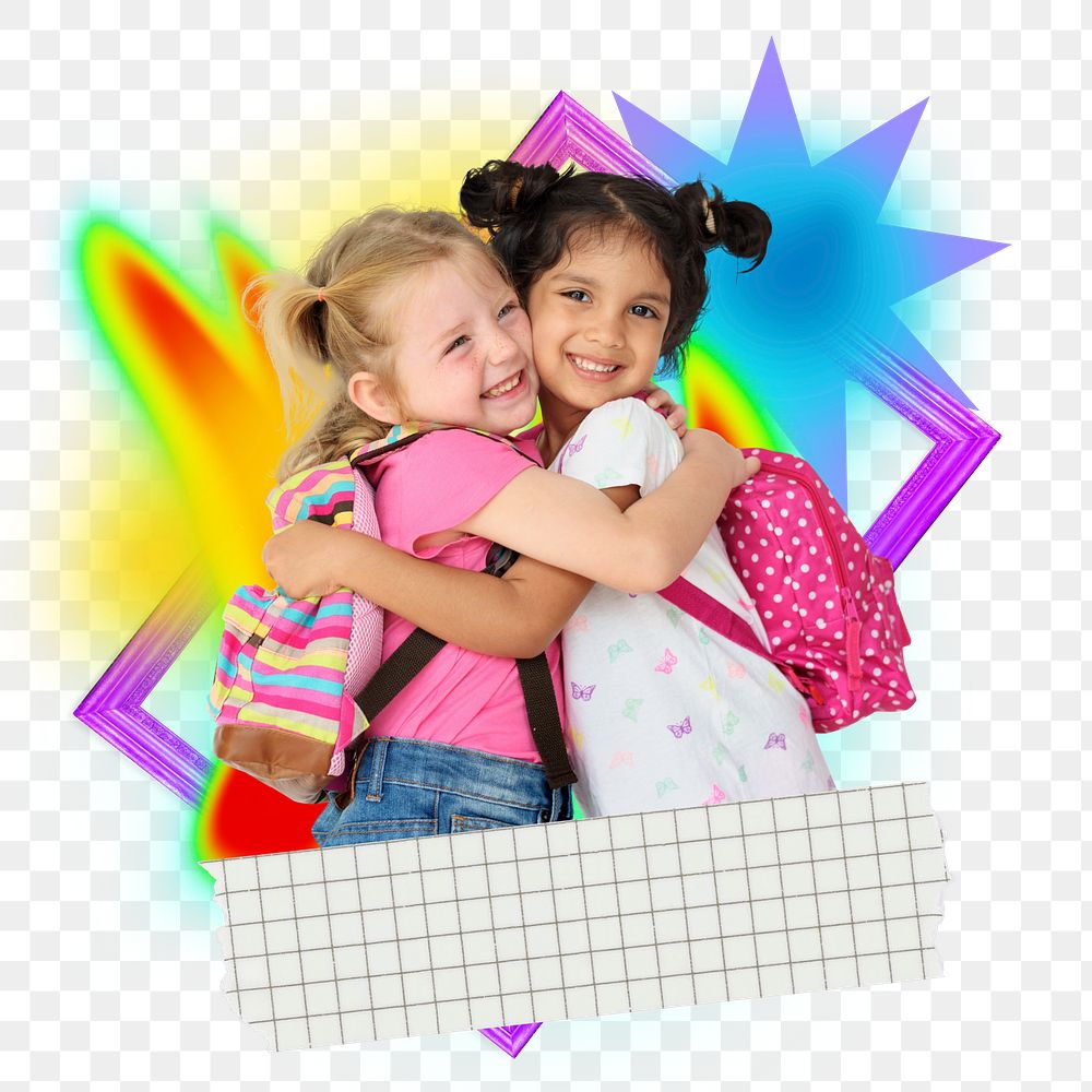 Happy kids png element, colorful gradient shape tape, transparent background