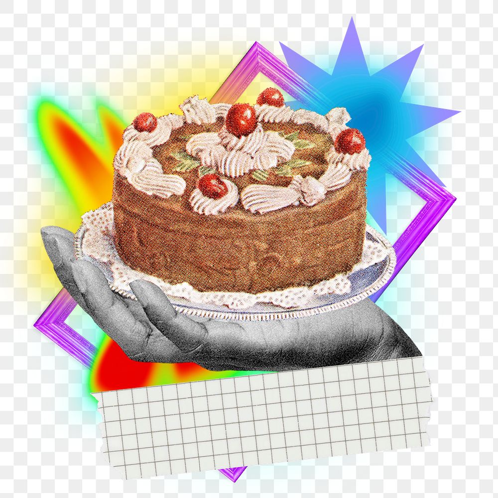 Cake dessert png element, colorful gradient shape tape, transparent background