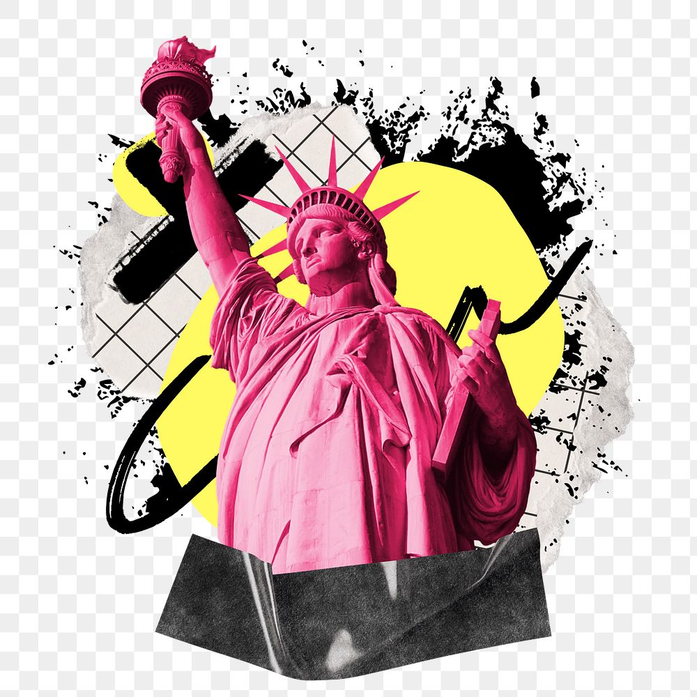 Statue of liberty png element, urban street, transparent background