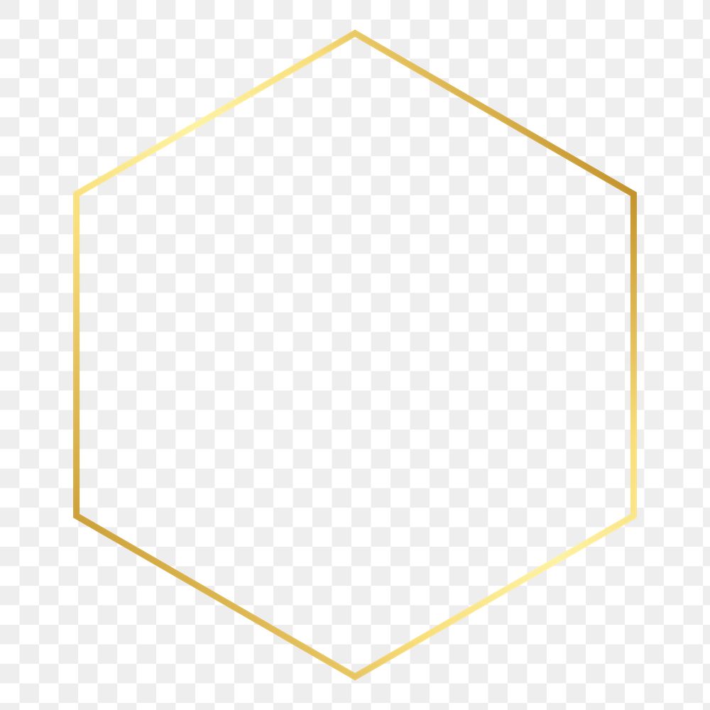 Hexagonal gold frame png geometric shape, transparent background