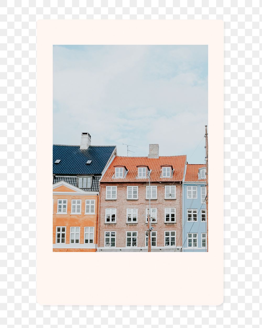 PNG Copenhagen houses instant film frame, transparent background